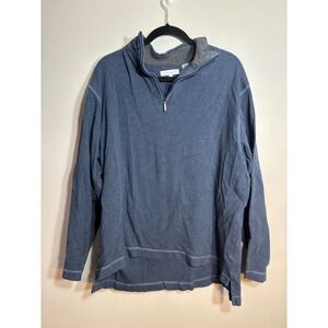 Alex Cannon Mens XL Blue 100% Cotton Quarter Zip Pullover‎ Sweater Elbow Patches